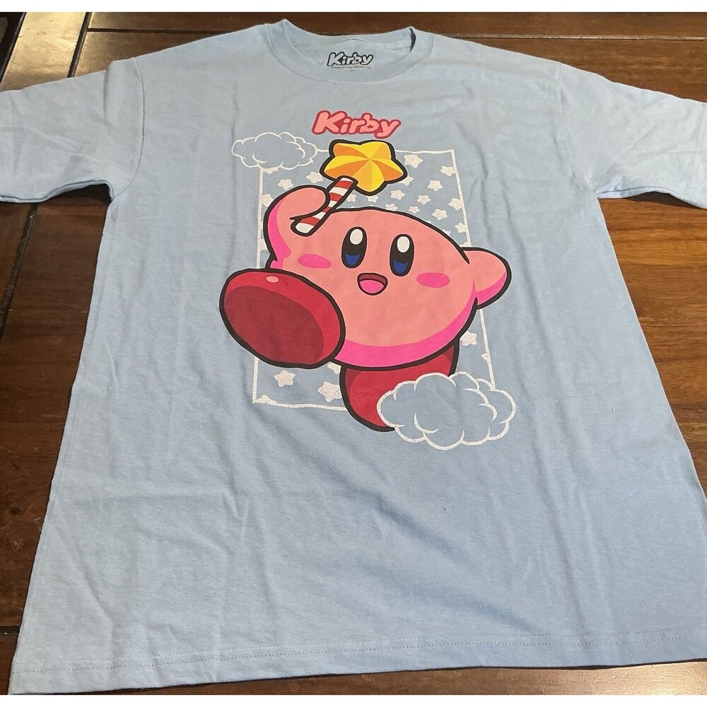 Nintendo Kirby Star Wand Portrait T-shirt Light Blue Size Medium